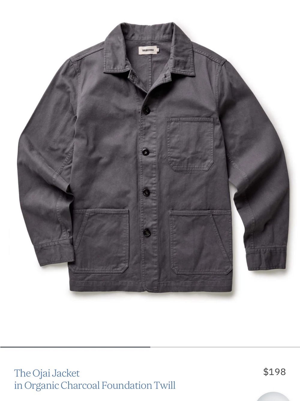 Taylor Stitch Ojai Lightweight Jacket in Charcoal